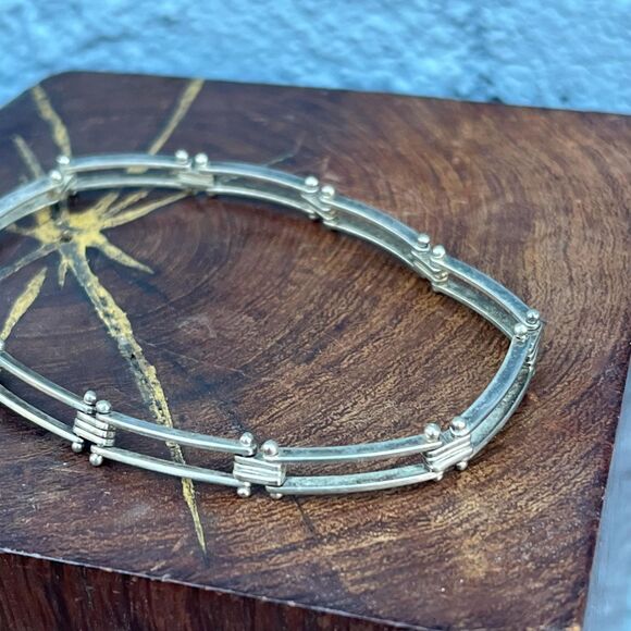 Vintage Silver Tennis Bracelet Gate Link Bracelet Vintage Modern Jewelry Gift - Picture 1 of 13